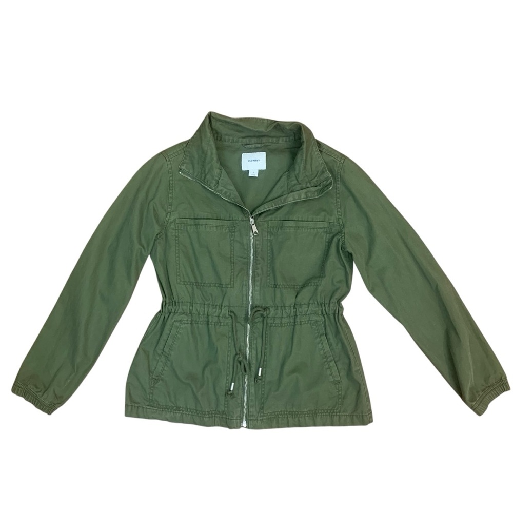 Old Navy Woman M Olive Green Utility Military Full Zip Waist Drawstring Jacket